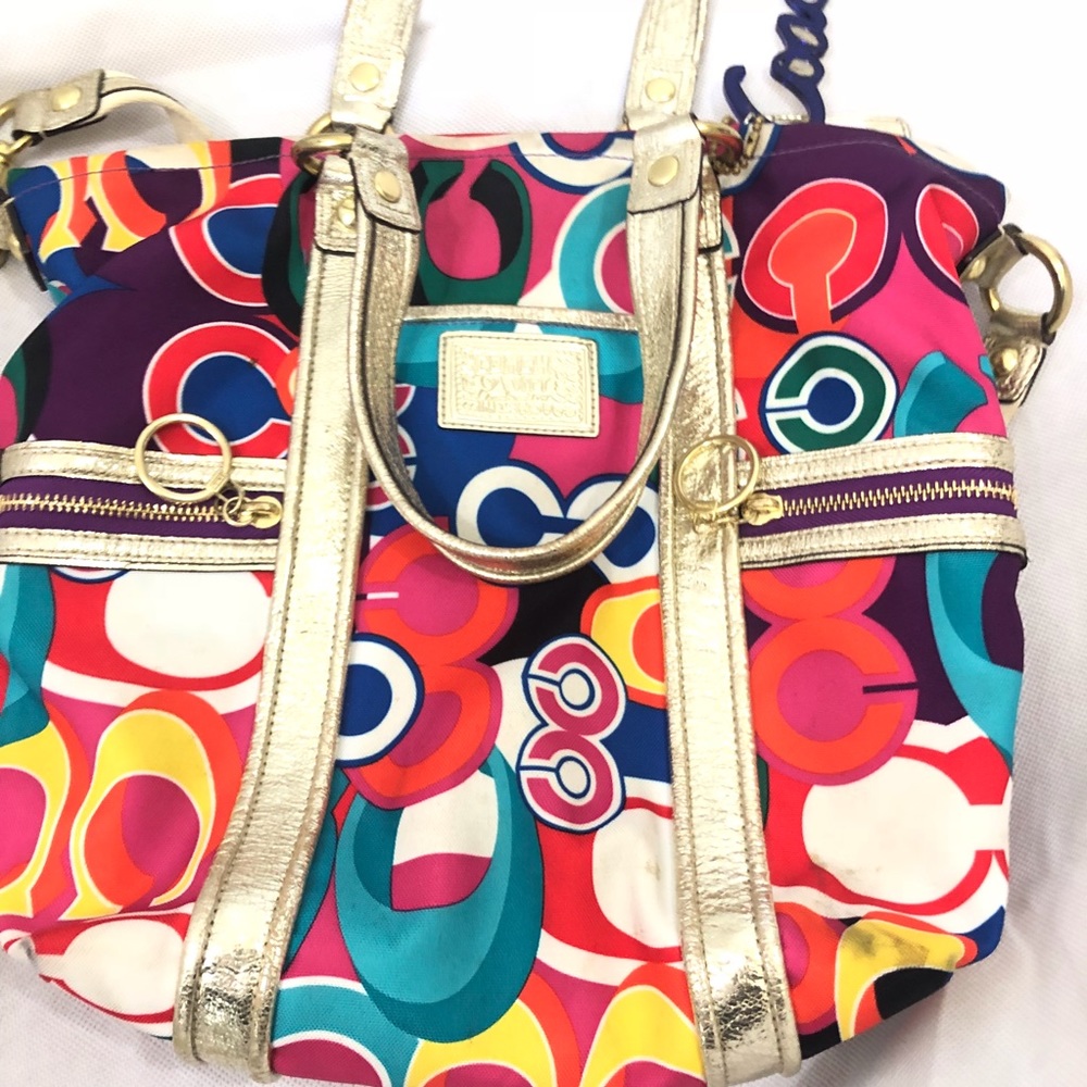 Coach colorful logo metallic straps rainbow tag